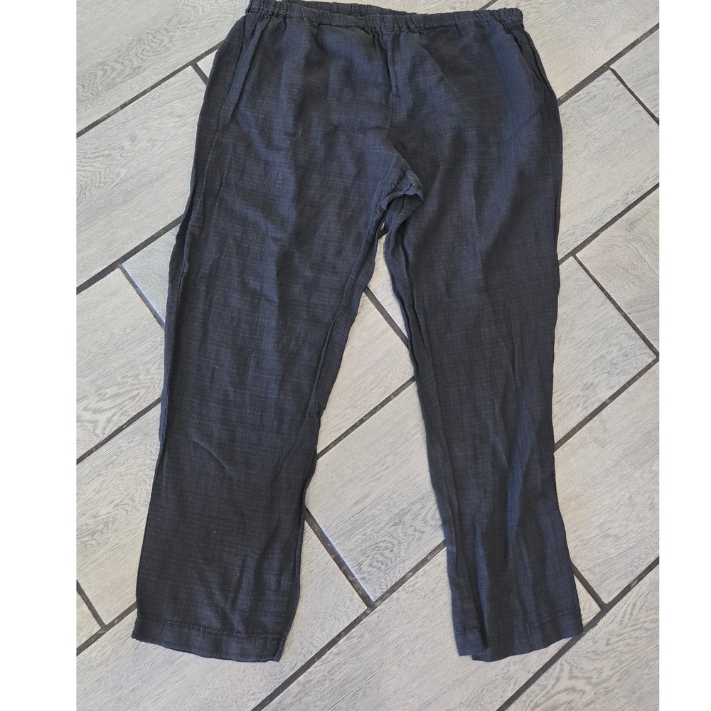 Eileen Fisher Woman Charcoal Gray Textured Elastic Waist Straight Leg Pants